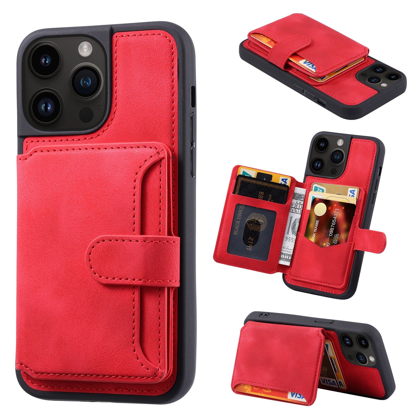 For iPhone 14 Pro Max Phone Wallet Case RFID Blocking Leather Coated TPU Kickstand Cover For iPhone 14 Pro Max Phone Wallet Case RFID Blocking Leather Coated TPU Kickstand Cover